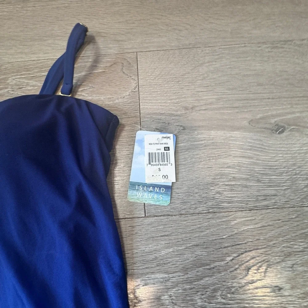 Island Waves Womens Blue Ombre Mesh Tie Front Swim Dress Size Small S NWT